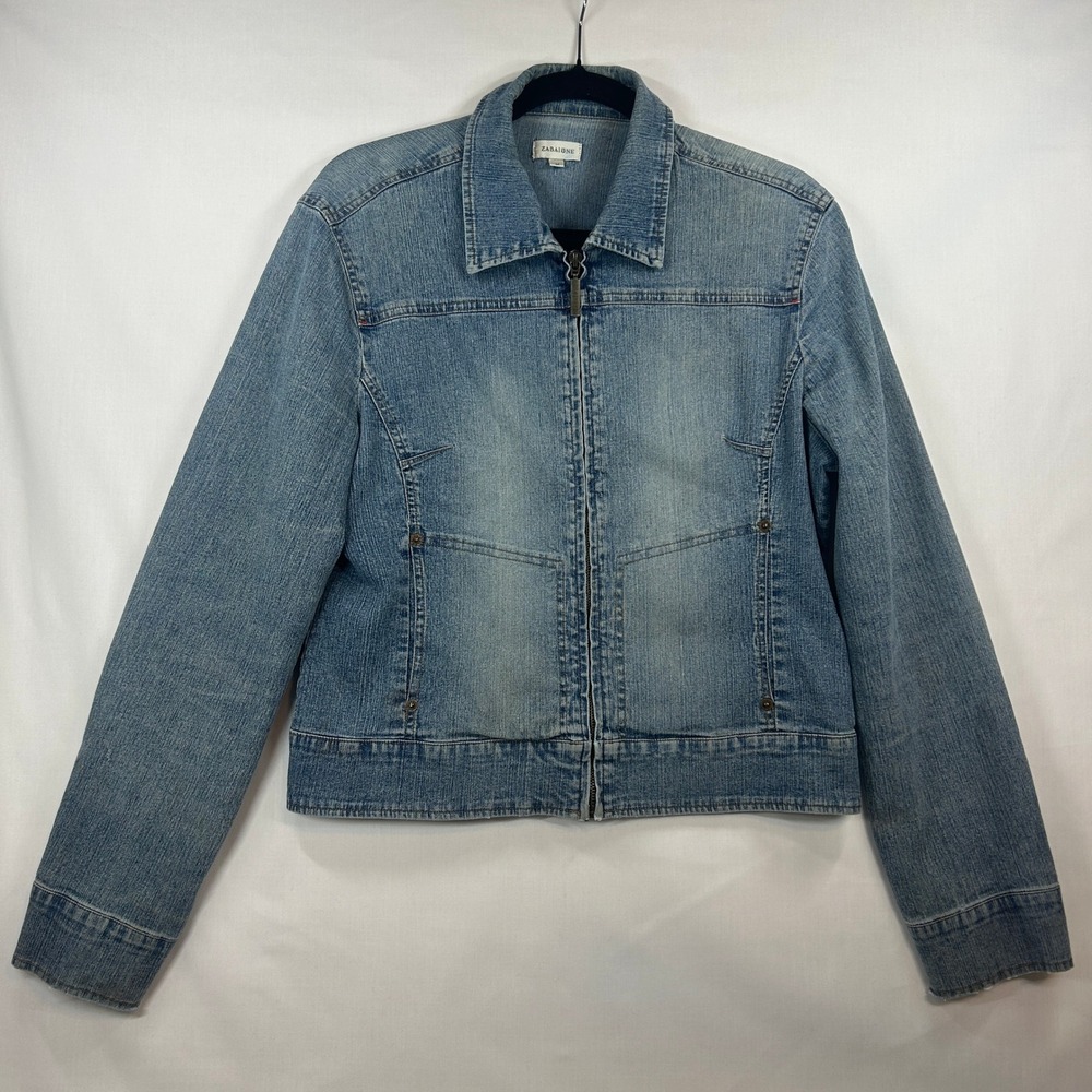 Zabaione Blue Linen Blend Full-Zip Denim Jacket Size M